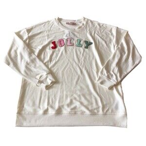 Philosophy Womens Pullover Sweatshirt Jolly Patch Letters Ivory Size Large NWT